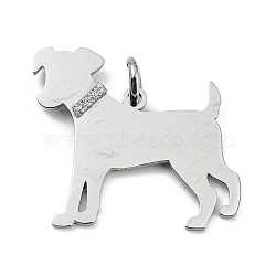 Non-Tarnish 304 Stainless Steel Pendants, with Jump Ring and Glitter, Stamping Blank Tag, Dog Charm, Stainless Steel Color, 23x26x1mm, Hole: 4mm(STAS-E205-12P)