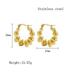 Stainless Steel Hoop Earrings for Women, Real 18K Gold Plated, Twist, 26x24mm(QX9021-1)