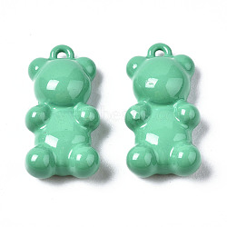 Spray Painted Brass Pendants, Bear, Medium Sea Green, 17x9x4.5mm, Hole: 0.9mm(KK-Q252-002C)