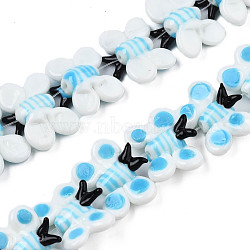 Handmade Lampwork Beads Strands, Butterfly, Light Sky Blue, 17~20x23.5~26.5x7.5~8.5mm, Hole: 1mm, about 35pcs/strand.(LAMP-Q031-019C)