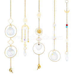5Pcs 5 Style AB Color Plated Glass Pendant Decorations, Hanging Sun Catchers, Rainbow Maker, with Iron Findings and Glass Octagon Links, for Home Decoration, Golden, 305~409mm, 1pc/style(HJEW-GA0001-41)