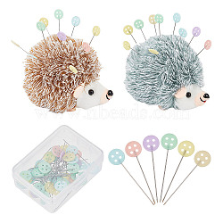 Velet & Cotton Plush Toys, Hedgehog Needle Cushions, with Iron Head Pins, Mixed Color, Needle Cushion: 60.5x100x85mm, Hole: 5mm, , 2pcs, Head Pins: 46mm, about 100pcs(AJEW-HY0001-60)