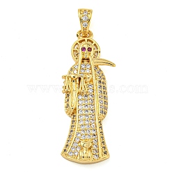 Rack Plating Brass Micro Pave Cubic Zirconia Pendants, Lead Free & Cadmium Free, Long-Lasting Plated, God, Real 18K Gold Plated, 37.5x15x5mm, Hole: 6x3.5mm(KK-Z063-09G-02)