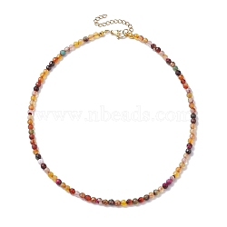 Faceted Round Natural Agate(Dyed & Heated) Beaded Necklaces for Women, Sienna, 15.94 inch(40.5cm)(NJEW-JN04659-03)