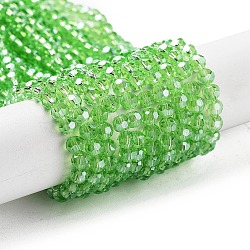 Electroplate Transparent Glass Beads Strands, Faceted(32 Facets), Round, Pearl Luster Plated, Lime Green, 4mm, Hole: 0.7mm, about 88~95pcs/strand, 12.99~14.06 inch(33~35.7cm)(EGLA-A035-T4mm-A09)