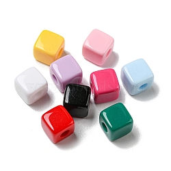 Opaque Acrylic Beads, Cube, Mixed Color, 9.5x9.5x9.5mm, Hole: 4mm, about 400pcs/500g(PACR-C006-19)