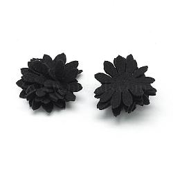 Handmade Microfiber Leather Woven Costume Accessories, Flower, Black, 25~26x11~15mm(WOVE-Q064-32E)