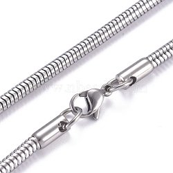 304 Stainless Steel Round Snake Chains Necklaces, with Lobster Claw Clasp, Stainless Steel Color, 25.7 inch(65.5cm)(NJEW-G340-02P)