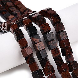 Natural Mahogany Obsidian Beads Strands, Cube, 7.5~8.5x7.5~8.5x7.5~8.5mm, Hole: 1.2mm, about 47~49pcs/strand, 15.35~15.79''(39~40.1cm)(G-T139-8x8-40A)