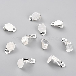 304 Stainless Steel Clip-on Earring Findings, with Round Flat Pad, Silver, 16x10x7mm, Hole: 3mm(STAS-Y001-05S)