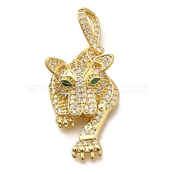 Rack Plating Brass Micro Pave Cubic Zirconia Pendants, Long-Lasting Plated, Lead Free & Cadmium Free, Leopard Charms, Real 18K Gold Plated, 41x20x7.5mm, Hole: 7.5x2.5mm(KK-L226-052G-02)