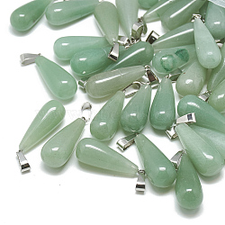 Natural Green Aventurine Pendants, with Stainless Steel Snap On Bails, Teardrop, 28~30x10~12mm, Hole: 6x4mm(X-G-T081-12)