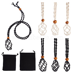 6Pcs Adjustable Braided Waxed Cord Macrame Pouch Necklace Making, Interchangeable Stone, with Wood Beads, 6Pcs Rectangle Velvet Pouches, Mixed Color, 47~51x0.5cm(FIND-YS0001-10)