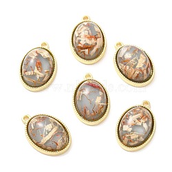 Resin Foil Pendants, with Light Gold Tone Alloy Findings, Oval, Slate Gray, 23.5x15.5x7.5mm, Hole: 1.6mm(RESI-D054-01LG-03)