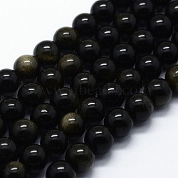 Natural Golden Sheen Obsidian Beads Strands, Round, 6mm, Hole: 0.8mm; about 63pcs/strand,  14.76 inches(37.5cm)(G-I199-14-6mm)