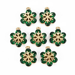 Rack Plating Brass Pendants, with Rhinestone, Long-Lasting Plated, Cadmium Free & Lead Free, Snowflake, Emerald, 15.5x11.5x4mm, Hole: 1.4mm(KK-T060-65C-RS)