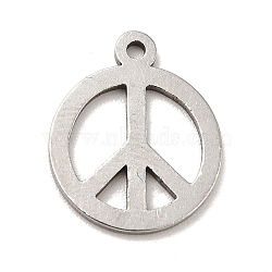 Non-Tarnish 201 Stainless Steel Pendants, Flat Round with Peace Symbol, Stainless Steel Color, 14x11.5x1mm, Hole: 1mm(STAS-P312-04P)