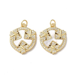 Brass Micro Pave Clear Cubic Zirconia Pendants, with Shell, Real 18K Gold Plated, Clover, 22x18.5x3mm, Hole: 3mm(KK-B083-17G-05)