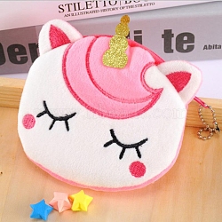 Plush Unicorn Coin Purses, Change Zipper Purse Keychain Wallets, Pink, 100x110mm(PW-WG5488C-09)