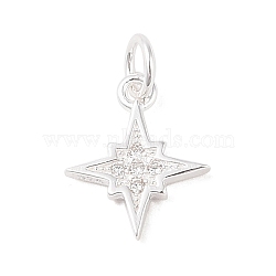 925 Sterling Silver Pave Clear Cubic Zirconia Star Charms, with Jump Rings & 925 Stamp, Silver, 13x11x1.5mm, Hole: 3.5mm(STER-K181-01A-S)