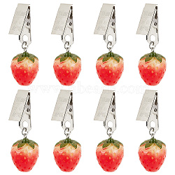 Resin Imitation Fruit Tablecloth Weights, Table Cloth Pendants, with Iron Clip, Strawberry, 55mm, Strawberry: 28~29x20x20mm, 8pcs/set(HJEW-AB00530-01)