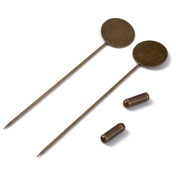 Brass Lapel Pin Base Settings, with Tray, Flat Round, Platinum, Tray: 10mm, 72mm