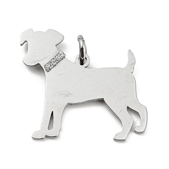 304 Stainless Steel Pendants, with Jump Ring and Glitter, Stamping Blank Tag, Dog Charm, Stainless Steel Color, 23x26x1mm, Hole: 4mm
