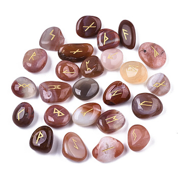 Natural Carnelian Beads, Tumbled Stone, Healing Stones for Chakras Balancing, Crystal Therapy, Meditation, Reiki, Divination Stone, No Hole/Undrilled, Nuggets with Runes/Futhark/Futhorc, 14~33x11~22x5~16mm, about 25pcs/set