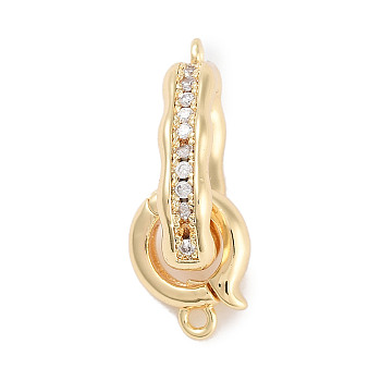 Brass Micro Pave CLear Cubic Zirconia Interlocking Clasps, Oval, Real 18K Gold Plated, 11x8.5x2.8mm, Hole: 1.2mm