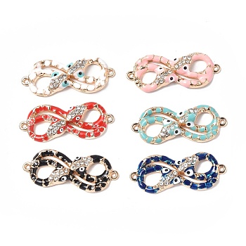 Alloy Enamel Connector Charms, Snake Infinity Links, with Crystal Rhinestone, Golden, Mixed Color, 13x33x4mm, Hole: 1.2mm
