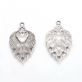 Tibetan Style Chandelier Components Links, Cadmium Free & Lead Free, Leaf, Antique Silver, 34x20x1.5mm, Hole: 1~2mm