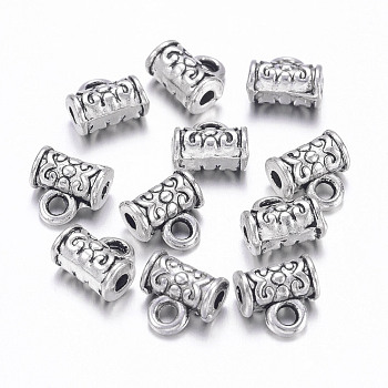 Tibetan Style Alloy Hangers, Bail Beads, Cadmium Free & Nickel Free & Lead Free, Tube, Antique Silver, about 7mm long, 7mm wide, 4.5mm thick, hole: 1mm