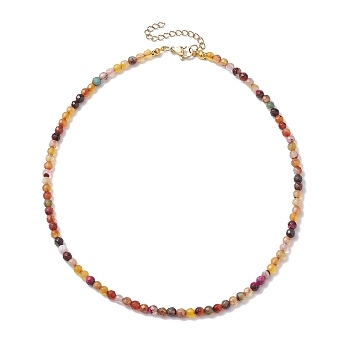 Faceted Round Natural Agate(Dyed & Heated) Beaded Necklaces for Women, Sienna, 15.94 inch(40.5cm)