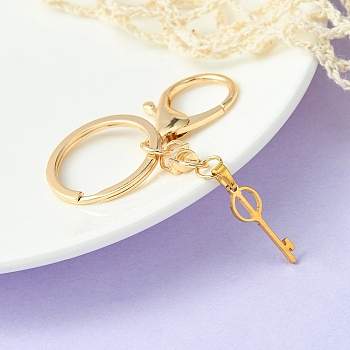 304 Stainless Steel Initial Letter Key Charm Keychains, with Alloy Clasp, Golden, Letter I, 8.8cm