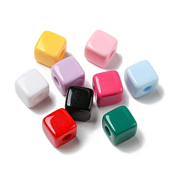 Opaque Acrylic Beads, Cube, Mixed Color, 9.5x9.5x9.5mm, Hole: 4mm, about 400pcs/500g
