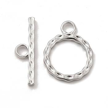 304 Stainless Steel Toggle Clasps, Round Ring, Stainless Steel Color, Ring: 18x14x2mm, Hole: 2.8mm, 10.5mm inner diameter, Bar: 19.5x5.5x2mm, hole: 2.8mm