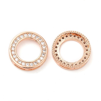 Ring Brass Micro Pave Cubic Zirconia Pendants, Multi-strand Links, Lead Free & Nickle Free, Rose Gold, 15x3mm, Hole: 4X1mm