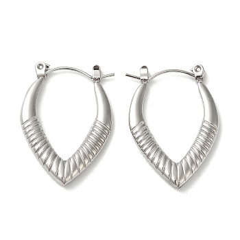 304 Stainless Steel Hoop Earrings for Women, Teardrop, Stainless Steel Color, 28x20x3mm