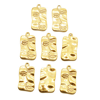201 Stainless Steel Pendants, Rectangle with Abstract Face, Golden, 25.5x15x2mm, Hole: 1.4mm