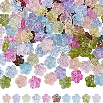 120Pcs 10 Colors Transparent Spray Painted Glass Beads, Flower, Mixed Color, 12.5x13x6mm, Hole: 1mm, 12pcs/color