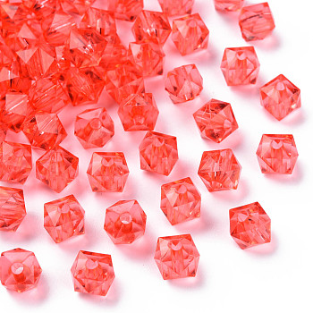 Transparent Acrylic Beads, Faceted, Square, Red, 8.5x9.5x9.5mm, Hole: 2.5mm, about 1070pcs/500g