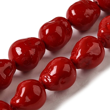 Electroplated Shell Pearl Beads Strands, Nuggets, Dark Red, 14~16x12~13mm, Hole: 1.2mm, about 27pcs/strand, 15.75''(40cm)