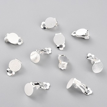 304 Stainless Steel Clip-on Earring Findings, with Round Flat Pad, Silver, 16x10x7mm, Hole: 3mm