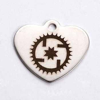 Stainless Steel Heart Pendants, with Flat Round Pattern, Stainless Steel Color, 21x24x1mm, Hole: 2mm