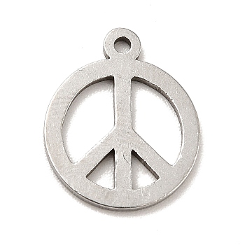 201 Stainless Steel Pendants, Flat Round with Peace Symbol, Stainless Steel Color, 14x11.5x1mm, Hole: 1mm
