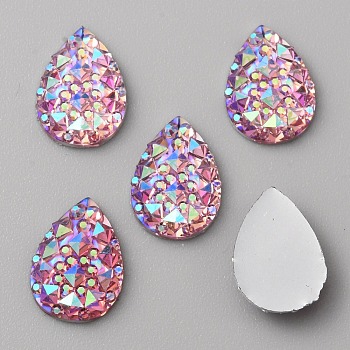 Opaque Resin Rhinestone Cabochons, Faceted, Diamond Teardrop, Light Amethyst AB, 14x10x3mm