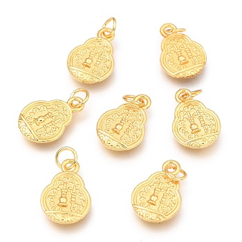 Alloy Pendants, Long-Lasting Plated, with Jump Ring, Flat Gourd, Real 18K Gold Plated, 16x11x2.4mm, Hole: 3.5mm