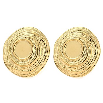 304 Stainless Steel Stud Earring Findings, Flat Round Earring Settings, Real 18K Gold Plated, Tray: 8mm, 23x22mm