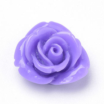 Resin Cabochons, Rose Flower, Blue Violet, 14x15x7mm, Bottom: 9.5mm