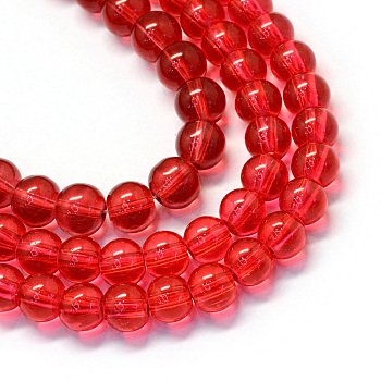 Baking Painted Transparent Glass Round Bead Strands, Crimson, 6.5mm, Hole: 1.5mm, about 135~140pcs/strand, 31.8 inch